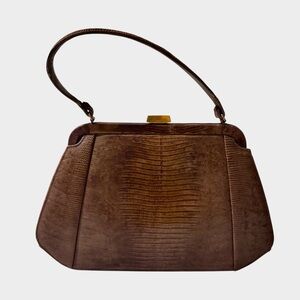 Palizzio Vintage Lizard Reptile Skin Purse Handbag Tan Brown 50s 60s